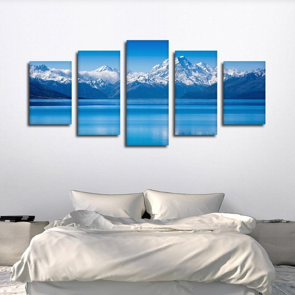 Snow Mountains 5 Piece HD Multi Panel Canvas Wall Art Frame-Original Frame