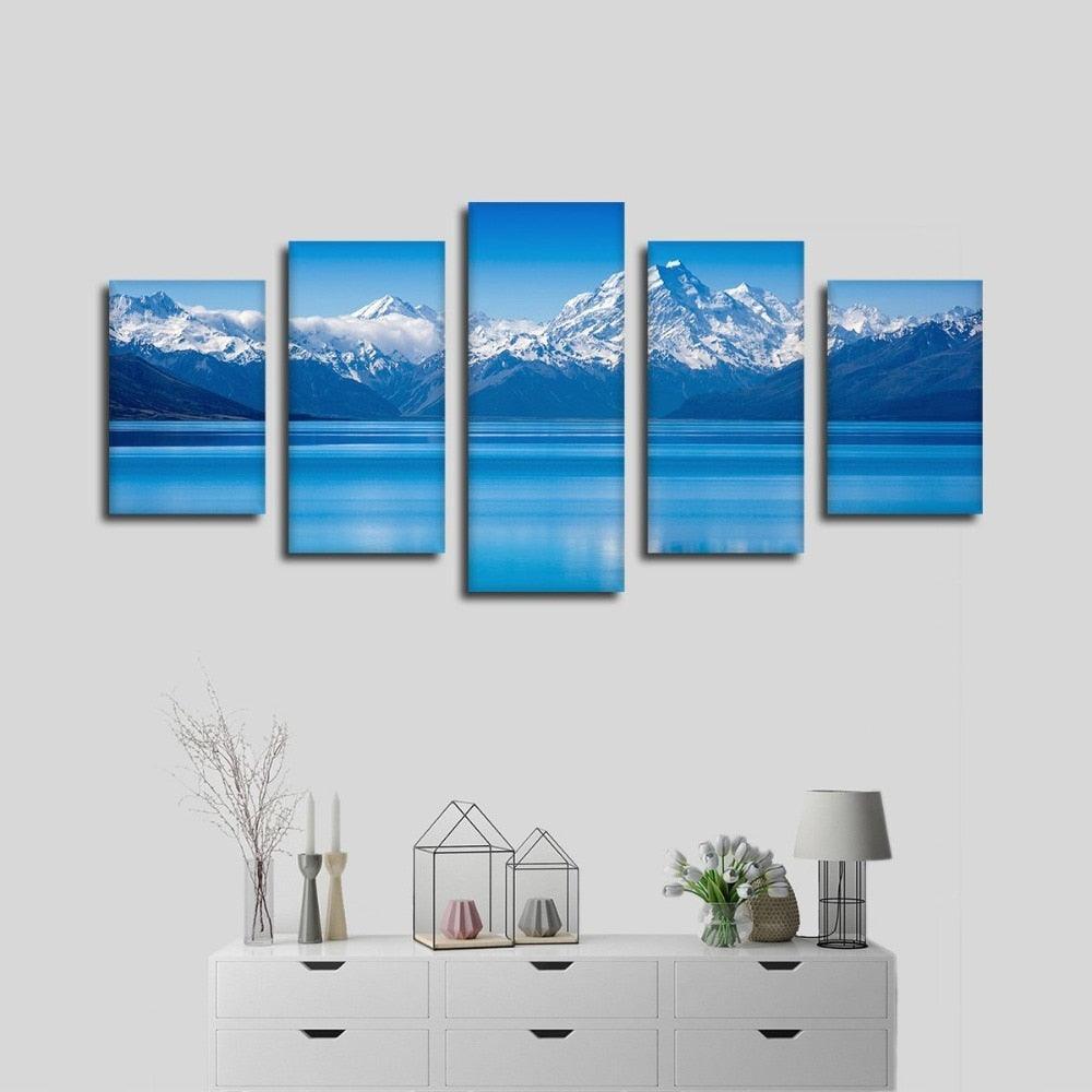 Snow Mountains 5 Piece HD Multi Panel Canvas Wall Art Frame-Original Frame
