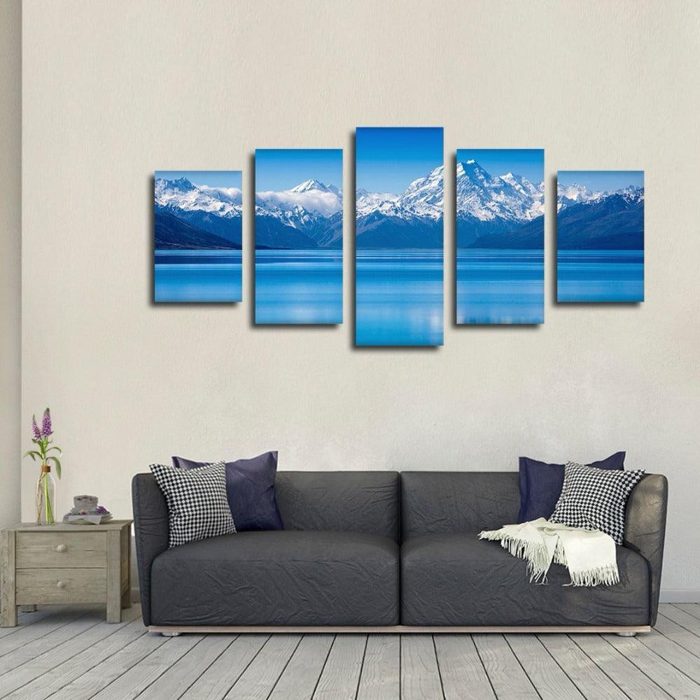 Snow Mountains 5 Piece HD Multi Panel Canvas Wall Art Frame-Original Frame
