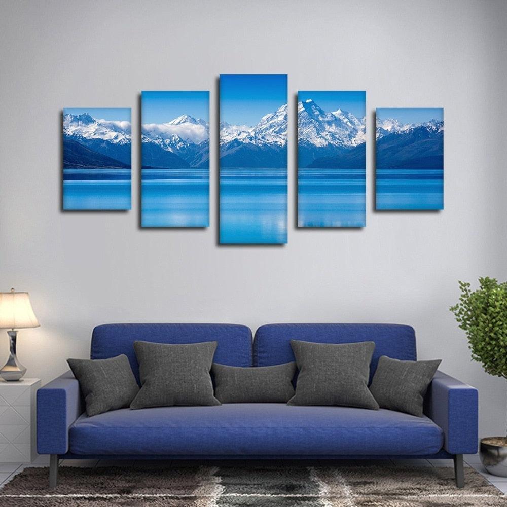 Snow Mountains 5 Piece HD Multi Panel Canvas Wall Art Frame-Original Frame