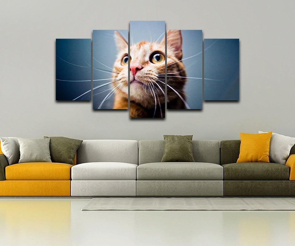 Big Eyed Cat 5 Piece HD Multi Panel Canvas Wall Art Frame-Original Frame