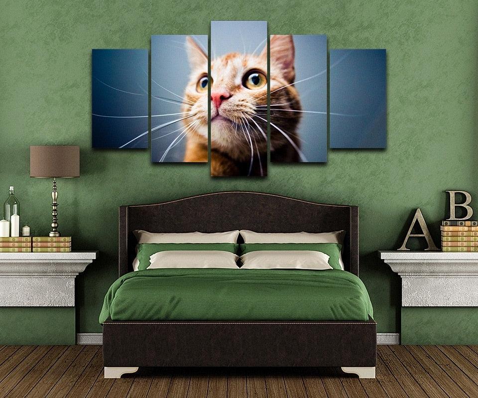 Big Eyed Cat 5 Piece HD Multi Panel Canvas Wall Art Frame-Original Frame