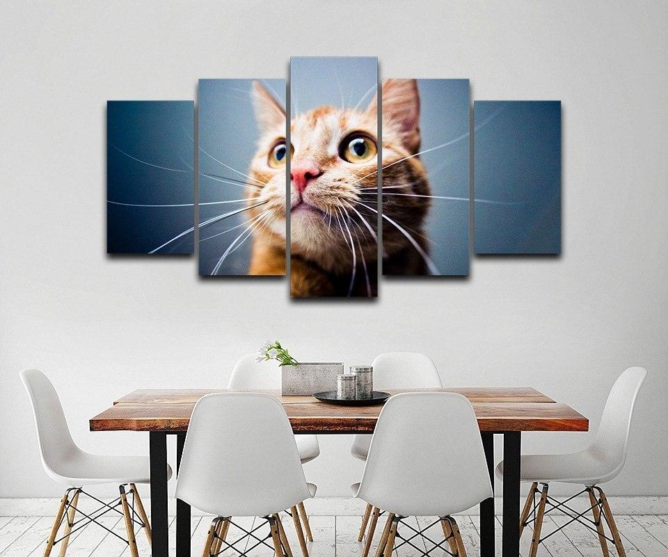 Big Eyed Cat 5 Piece HD Multi Panel Canvas Wall Art Frame-Original Frame