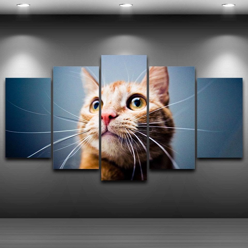 Big Eyed Cat 5 Piece HD Multi Panel Canvas Wall Art Frame-Original Frame