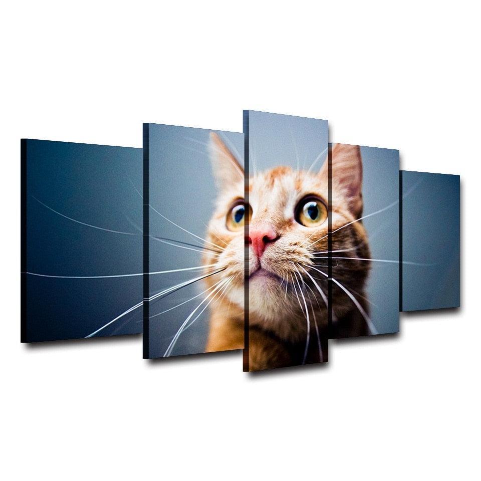 Big Eyed Cat 5 Piece HD Multi Panel Canvas Wall Art Frame-Original Frame