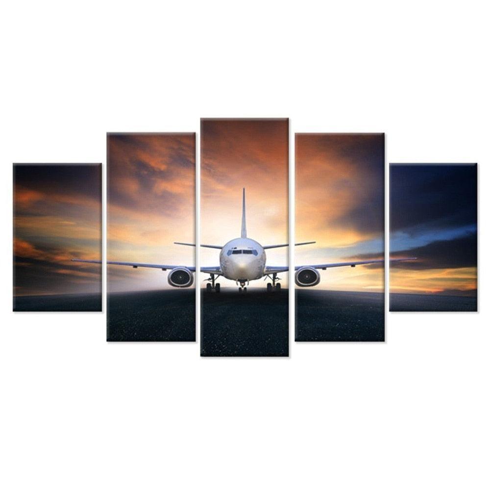 Aircraft Sunrise 5 Piece HD Multi Panel Canvas Wall Art Frame-Original Frame