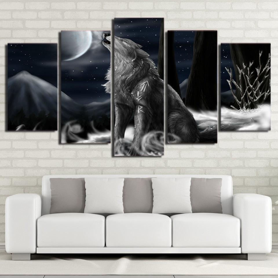 Lone Wolf 5 Piece HD Multi Panel Canvas Wall Art Frame-Original Frame