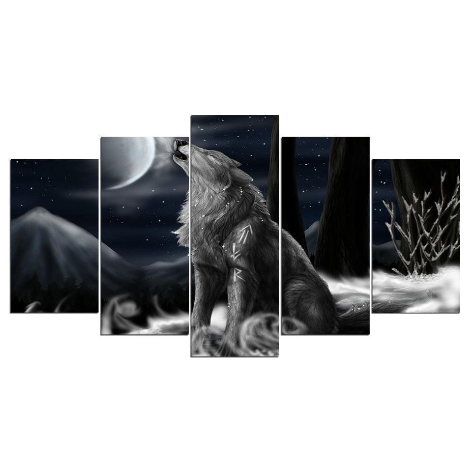Lone Wolf 5 Piece HD Multi Panel Canvas Wall Art Frame-Original Frame