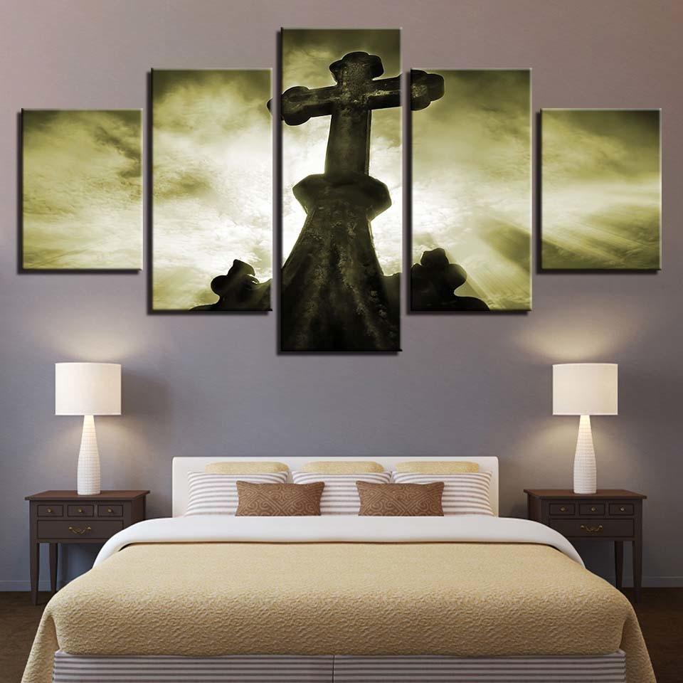 Old Cross 5 Piece HD Multi Panel Canvas Wall Art Frame-Original Frame