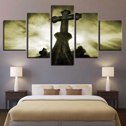 Old Cross 5 Piece HD Multi Panel Canvas Wall Art Frame-Original Frame
