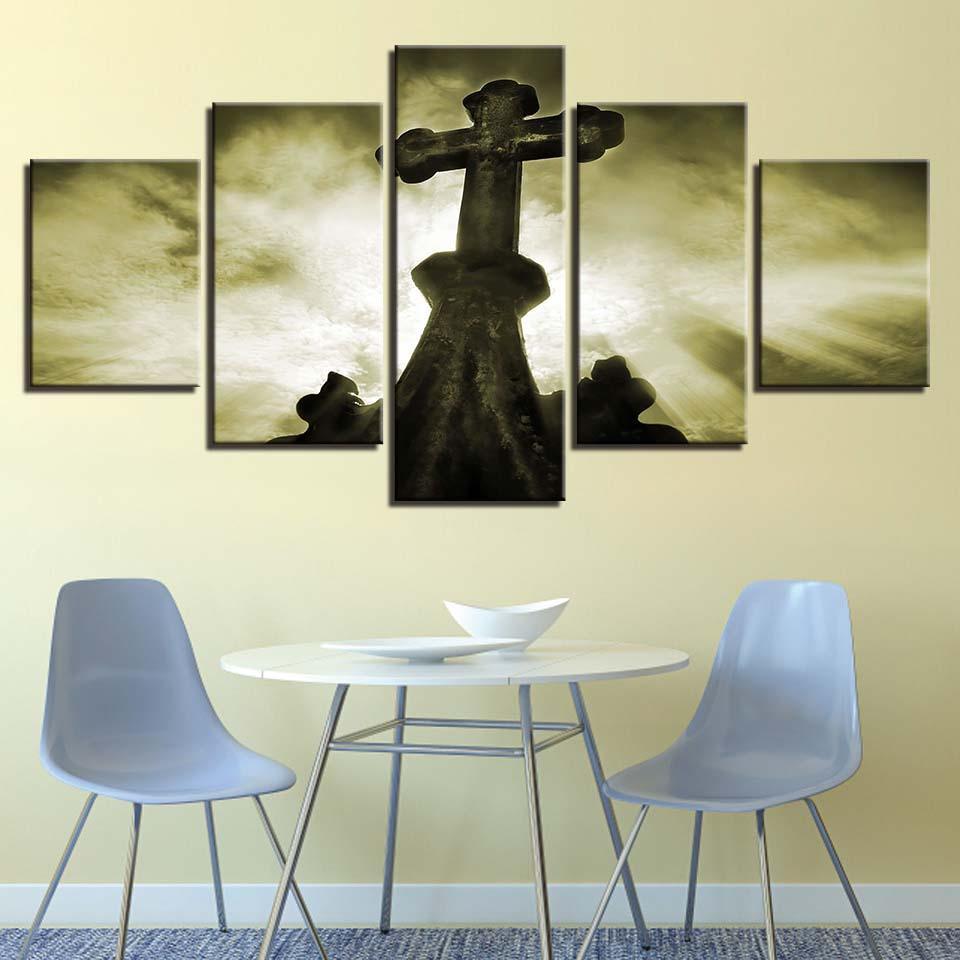 Old Cross 5 Piece HD Multi Panel Canvas Wall Art Frame-Original Frame