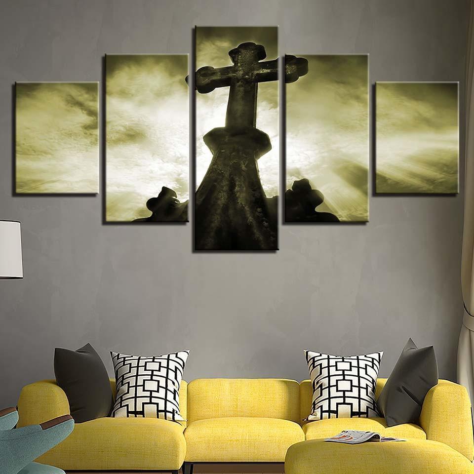 Old Cross 5 Piece HD Multi Panel Canvas Wall Art Frame-Original Frame