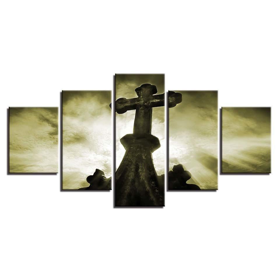 Old Cross 5 Piece HD Multi Panel Canvas Wall Art Frame-Original Frame