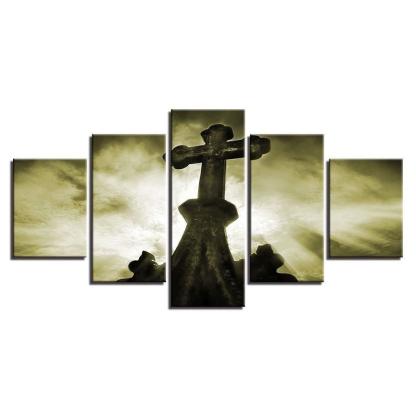 Old Cross 5 Piece HD Multi Panel Canvas Wall Art Frame-Original Frame