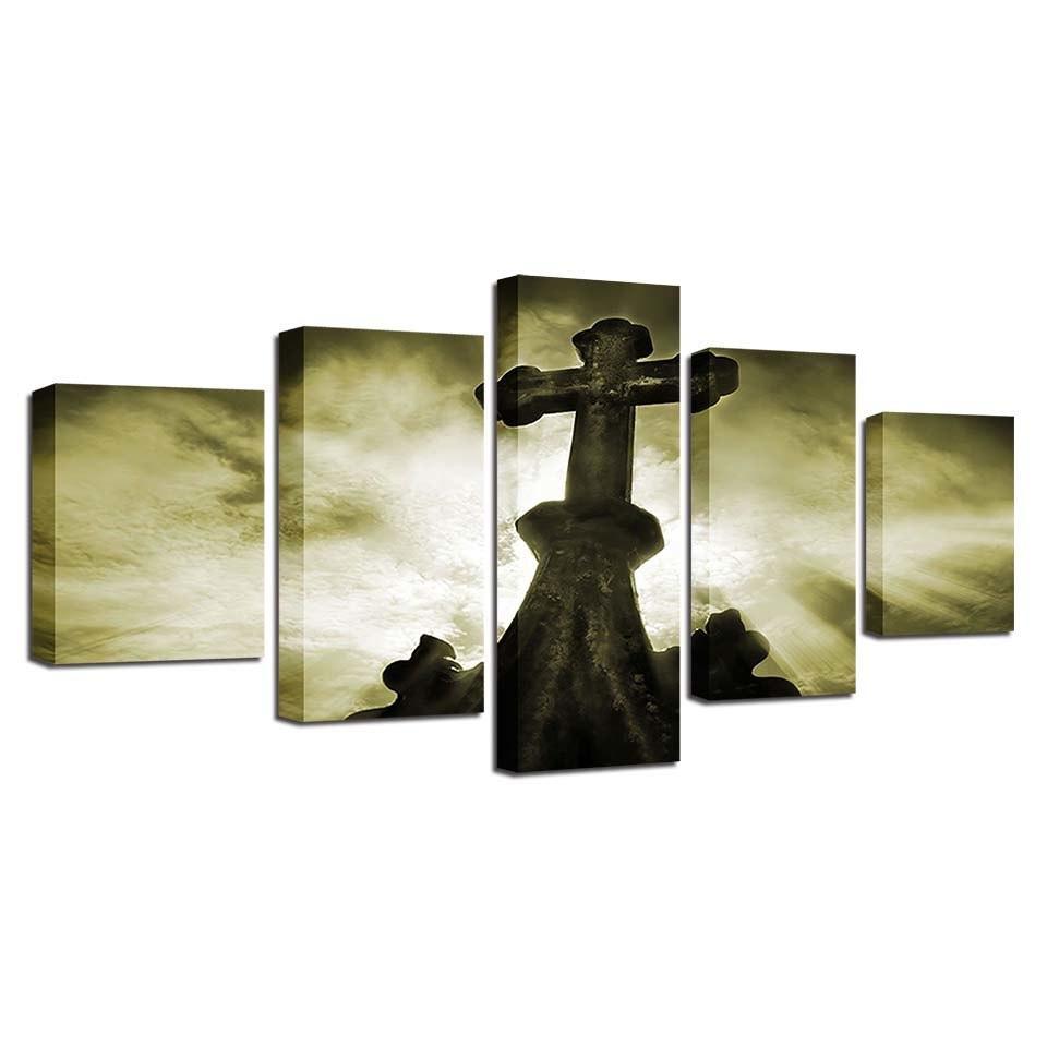 Old Cross 5 Piece HD Multi Panel Canvas Wall Art Frame-Original Frame