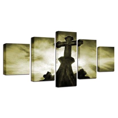 Old Cross 5 Piece HD Multi Panel Canvas Wall Art Frame-Original Frame