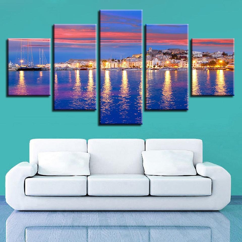Beautiful Island Of Ibiza 5 Piece HD Multi Panel Canvas Wall Art Frame-Original Frame