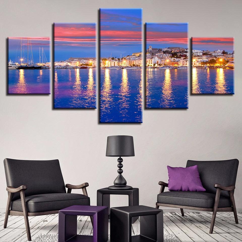 Beautiful Island Of Ibiza 5 Piece HD Multi Panel Canvas Wall Art Frame-Original Frame