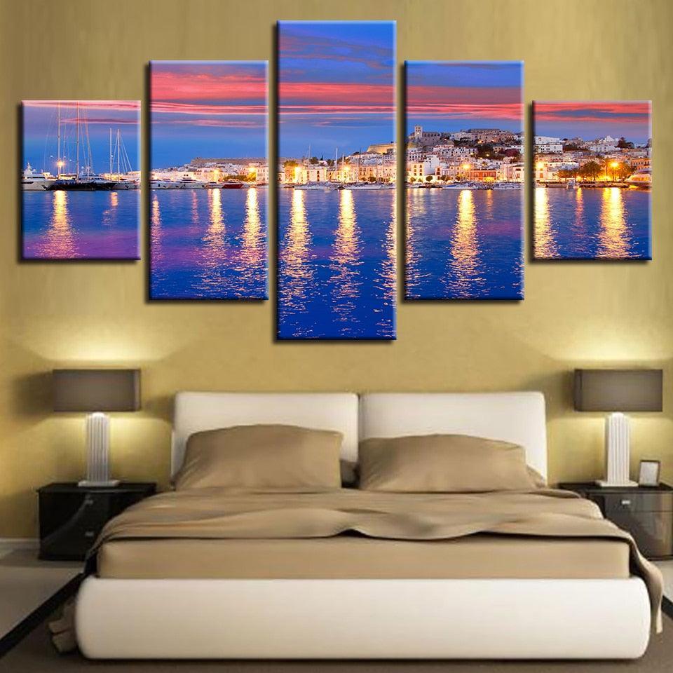 Beautiful Island Of Ibiza 5 Piece HD Multi Panel Canvas Wall Art Frame-Original Frame