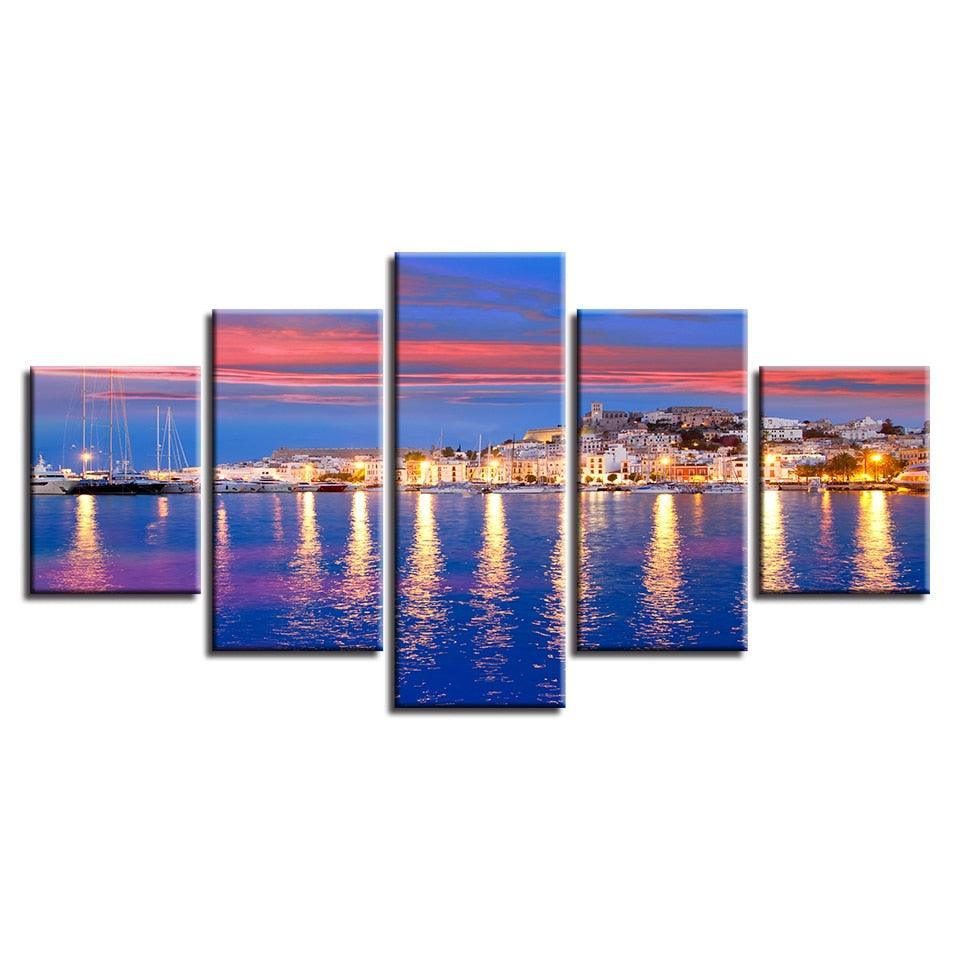 Beautiful Island Of Ibiza 5 Piece HD Multi Panel Canvas Wall Art Frame-Original Frame