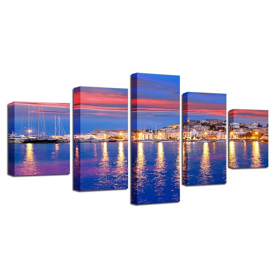 Beautiful Island Of Ibiza 5 Piece HD Multi Panel Canvas Wall Art Frame-Original Frame