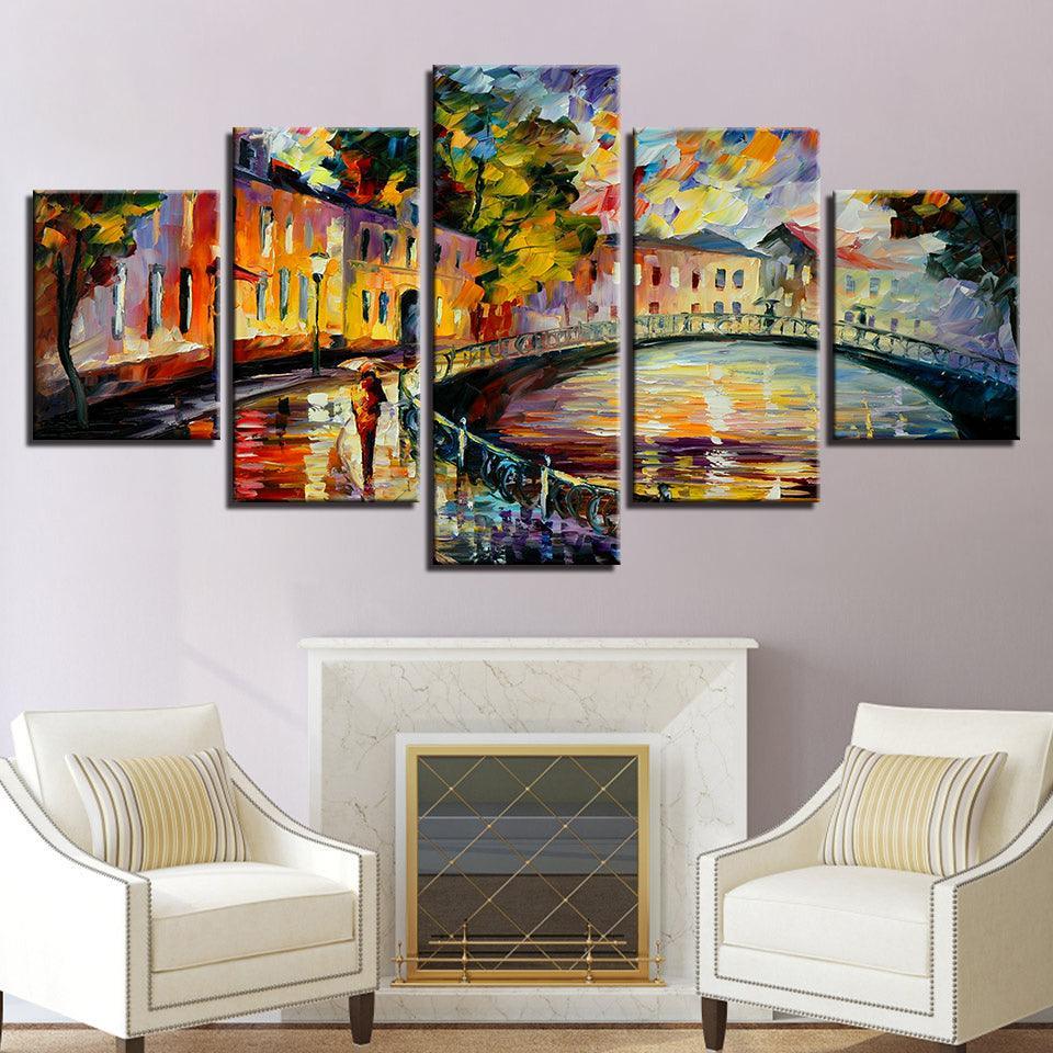 Graffiti Bridge 5 Piece HD Multi Panel Canvas Wall Art Frame-Original Frame