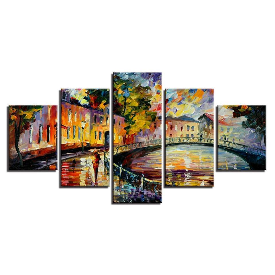 Graffiti Bridge 5 Piece HD Multi Panel Canvas Wall Art Frame-Original Frame