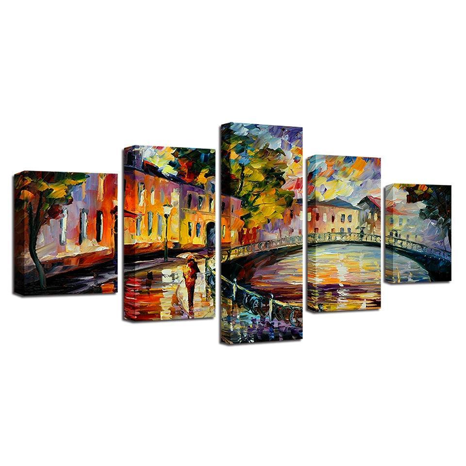Graffiti Bridge 5 Piece HD Multi Panel Canvas Wall Art Frame-Original Frame
