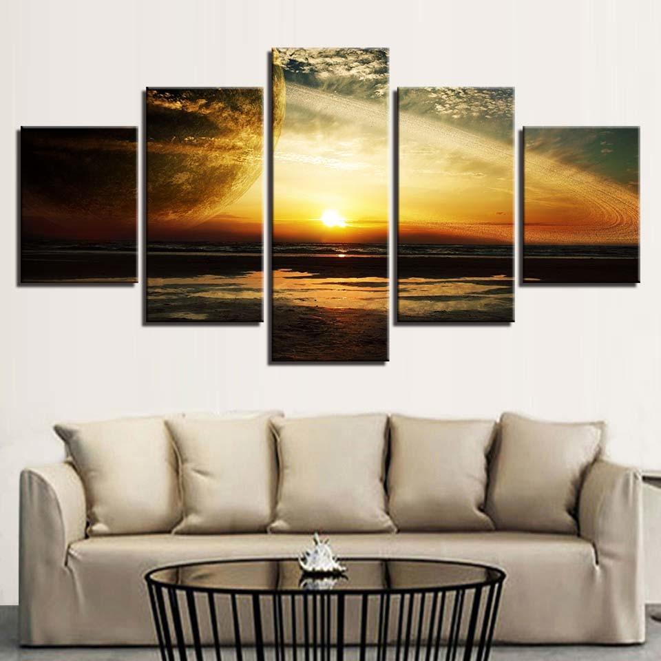 Sun Goes Down Scenery 5 Piece HD Multi Panel Canvas Wall Art Frame-Original Frame