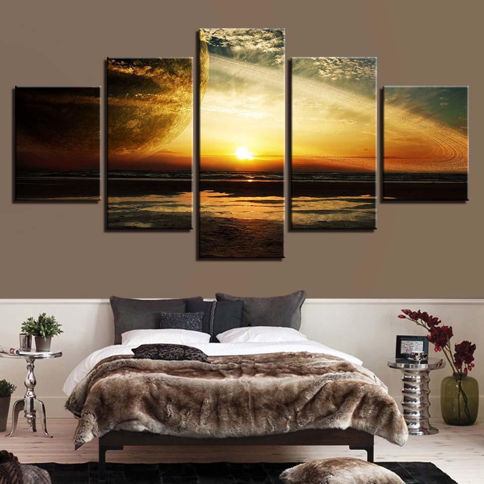 Sun Goes Down Scenery 5 Piece HD Multi Panel Canvas Wall Art Frame-Original Frame