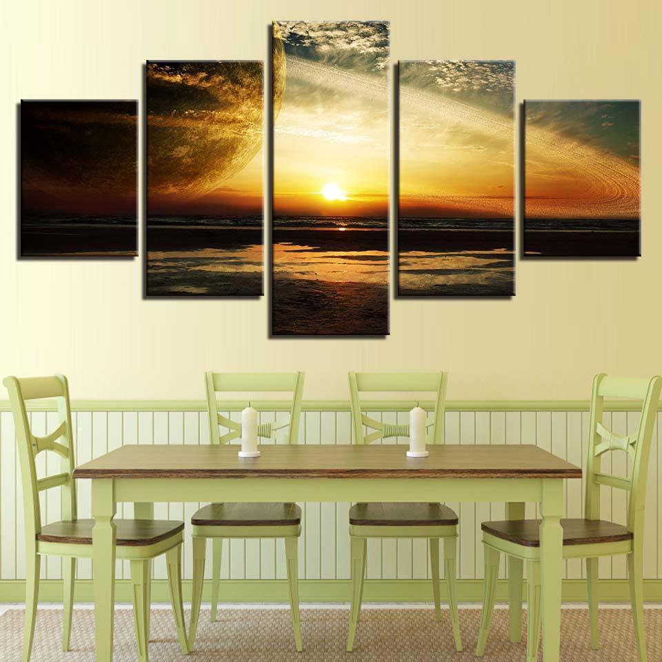 Sun Goes Down Scenery 5 Piece HD Multi Panel Canvas Wall Art Frame-Original Frame