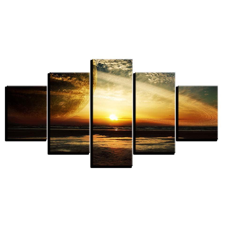Sun Goes Down Scenery 5 Piece HD Multi Panel Canvas Wall Art Frame-Original Frame