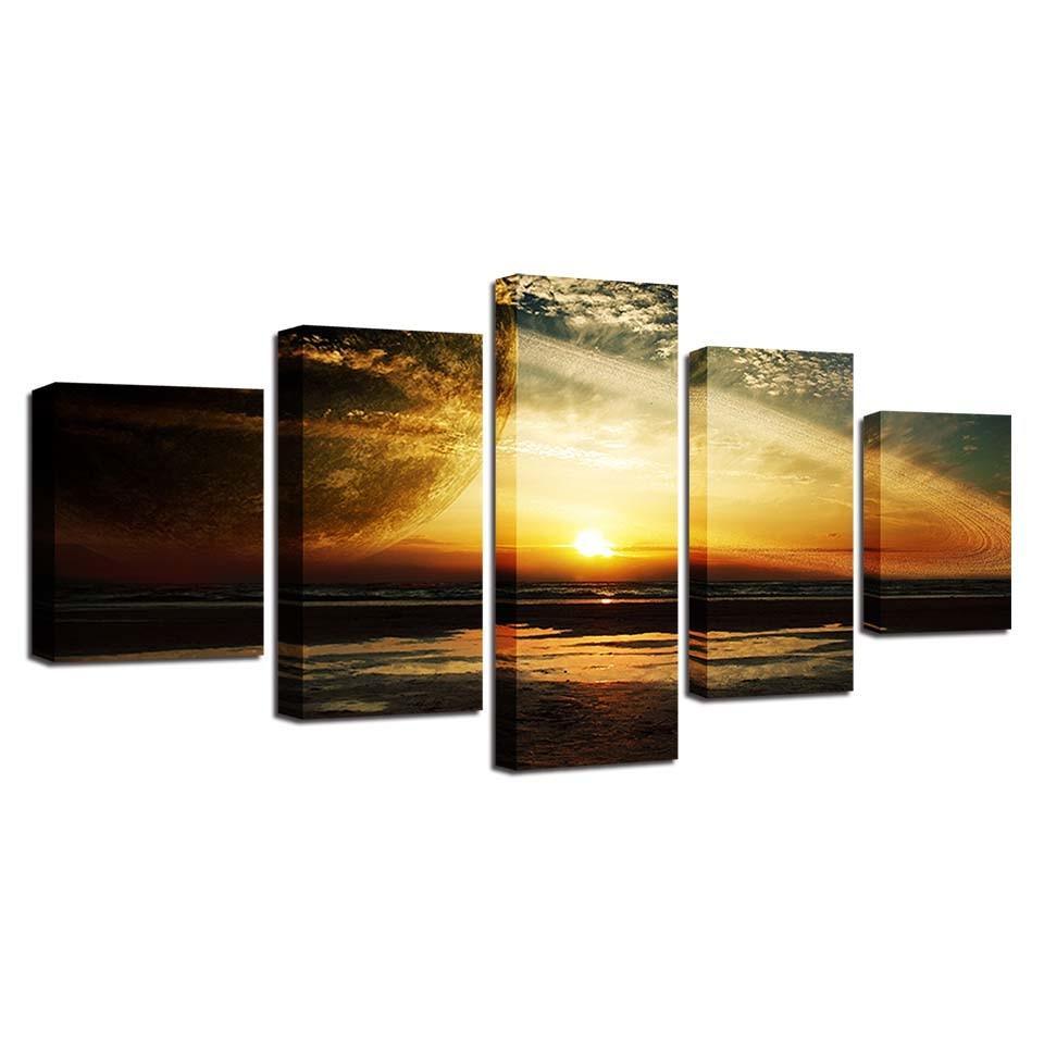 Sun Goes Down Scenery 5 Piece HD Multi Panel Canvas Wall Art Frame-Original Frame