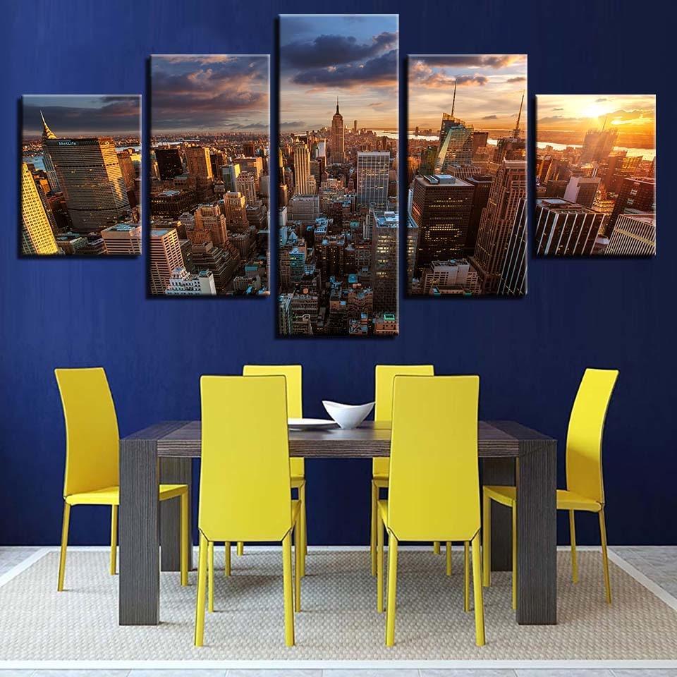 New York In The Afternoon 5 Piece HD Multi Panel Canvas Wall Art Frame-Original Frame