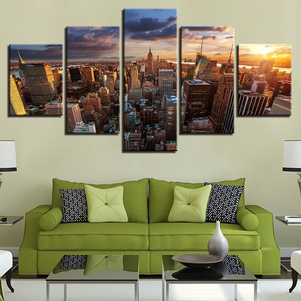 New York In The Afternoon 5 Piece HD Multi Panel Canvas Wall Art Frame-Original Frame