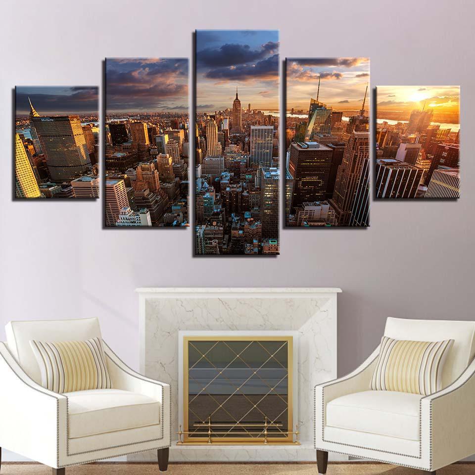 New York In The Afternoon 5 Piece HD Multi Panel Canvas Wall Art Frame-Original Frame