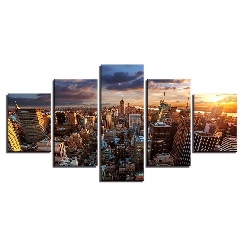 New York In The Afternoon 5 Piece HD Multi Panel Canvas Wall Art Frame-Original Frame