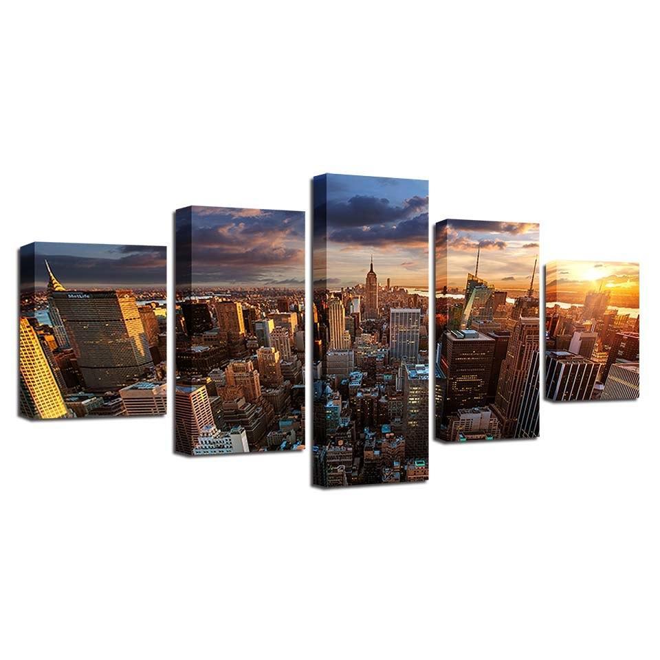 New York In The Afternoon 5 Piece HD Multi Panel Canvas Wall Art Frame-Original Frame