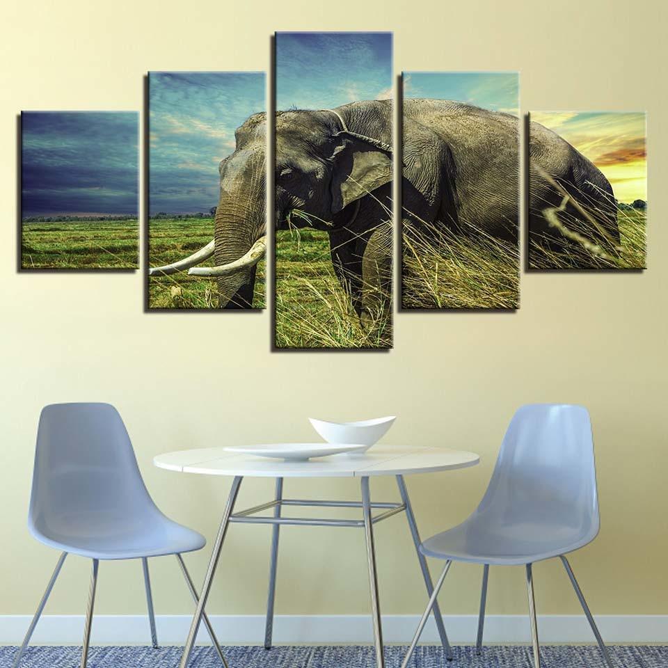 Elephant And The Sky 5 Piece HD Multi Panel Canvas Wall Art Frame-Original Frame