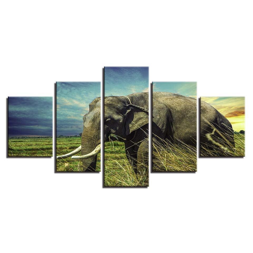 Elephant And The Sky 5 Piece HD Multi Panel Canvas Wall Art Frame-Original Frame
