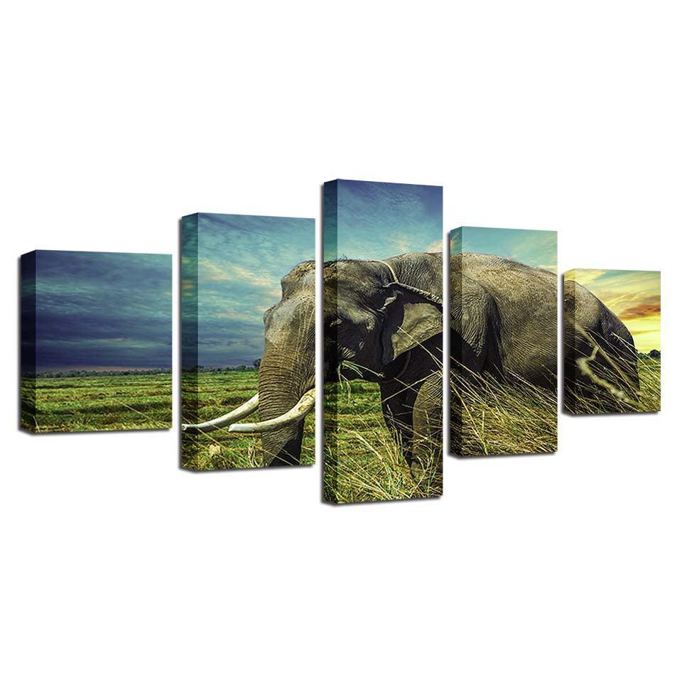 Elephant And The Sky 5 Piece HD Multi Panel Canvas Wall Art Frame-Original Frame