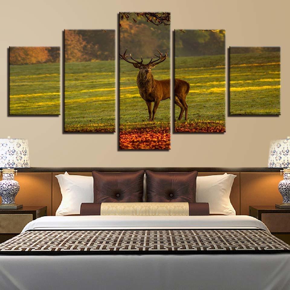 Beautiful Male Deer 5 Piece HD Multi Panel Canvas Wall Art Frame-Original Frame