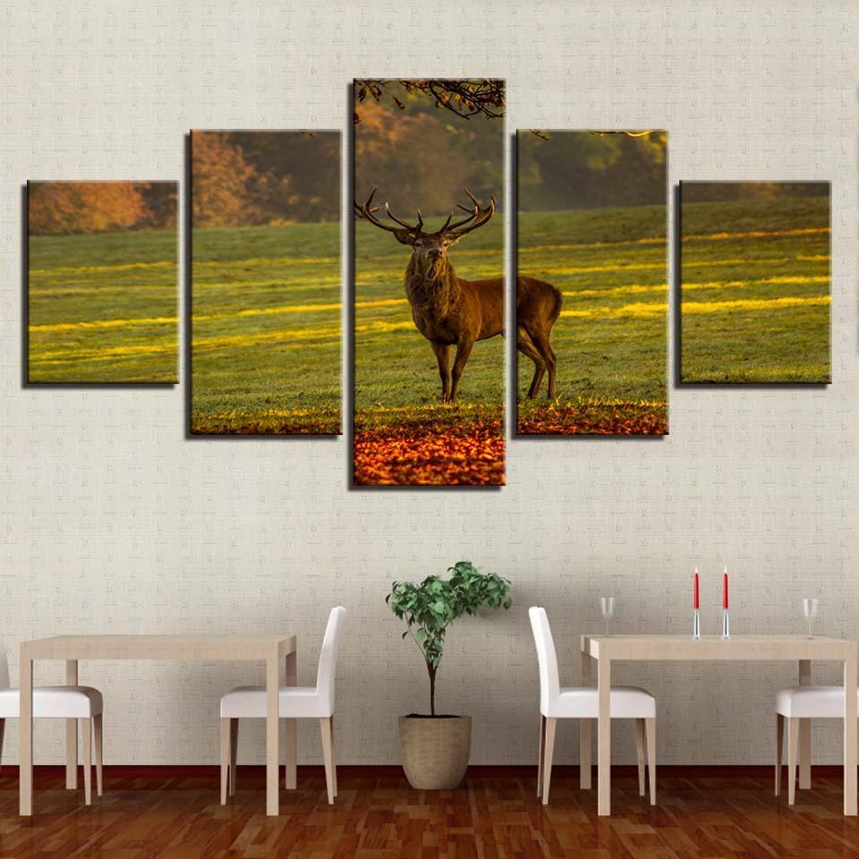 Beautiful Male Deer 5 Piece HD Multi Panel Canvas Wall Art Frame-Original Frame