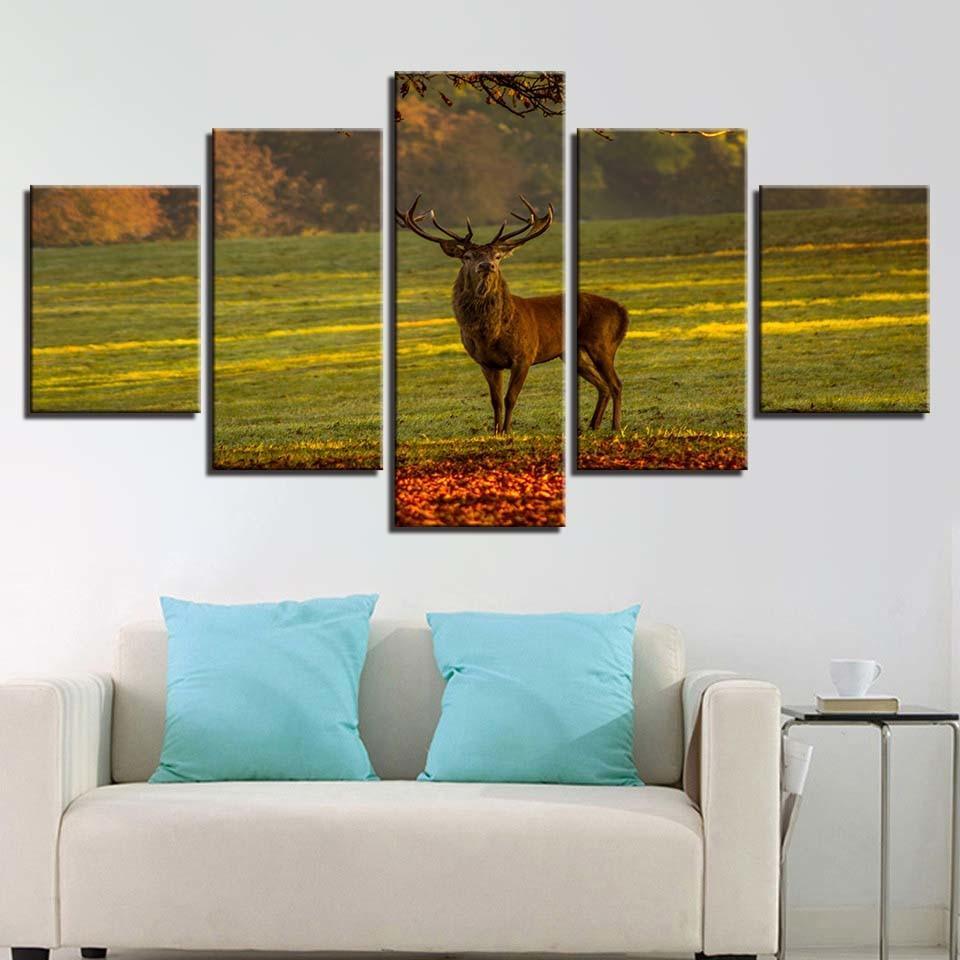 Beautiful Male Deer 5 Piece HD Multi Panel Canvas Wall Art Frame-Original Frame