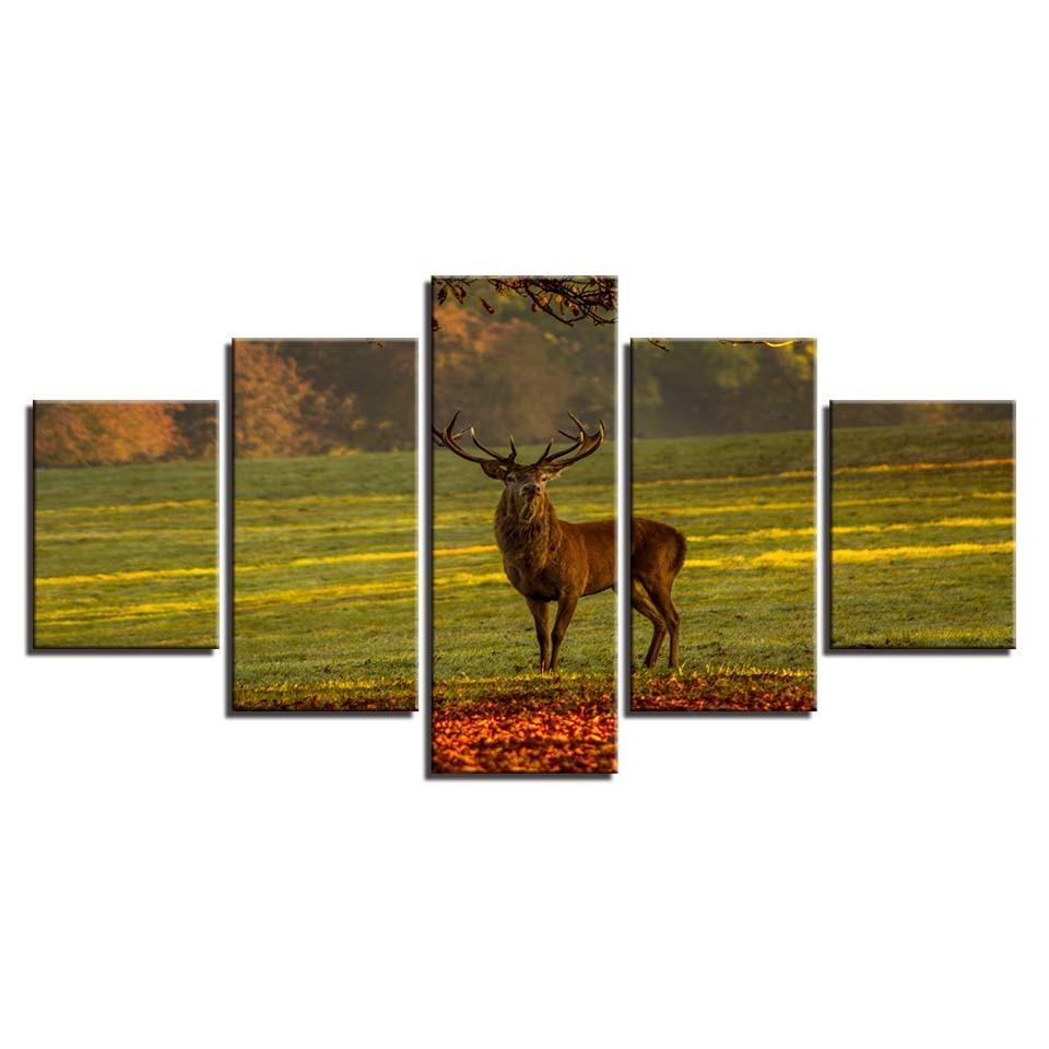 Beautiful Male Deer 5 Piece HD Multi Panel Canvas Wall Art Frame-Original Frame