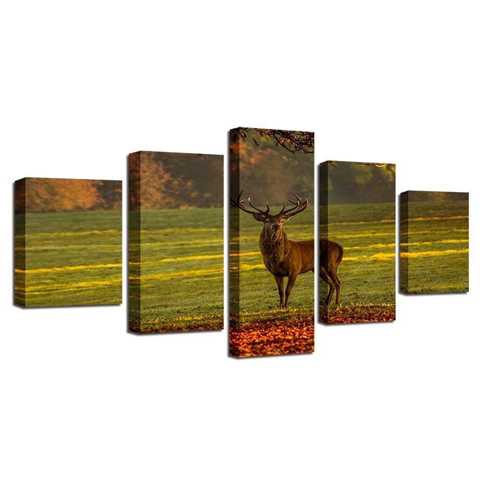 Beautiful Male Deer 5 Piece HD Multi Panel Canvas Wall Art Frame-Original Frame