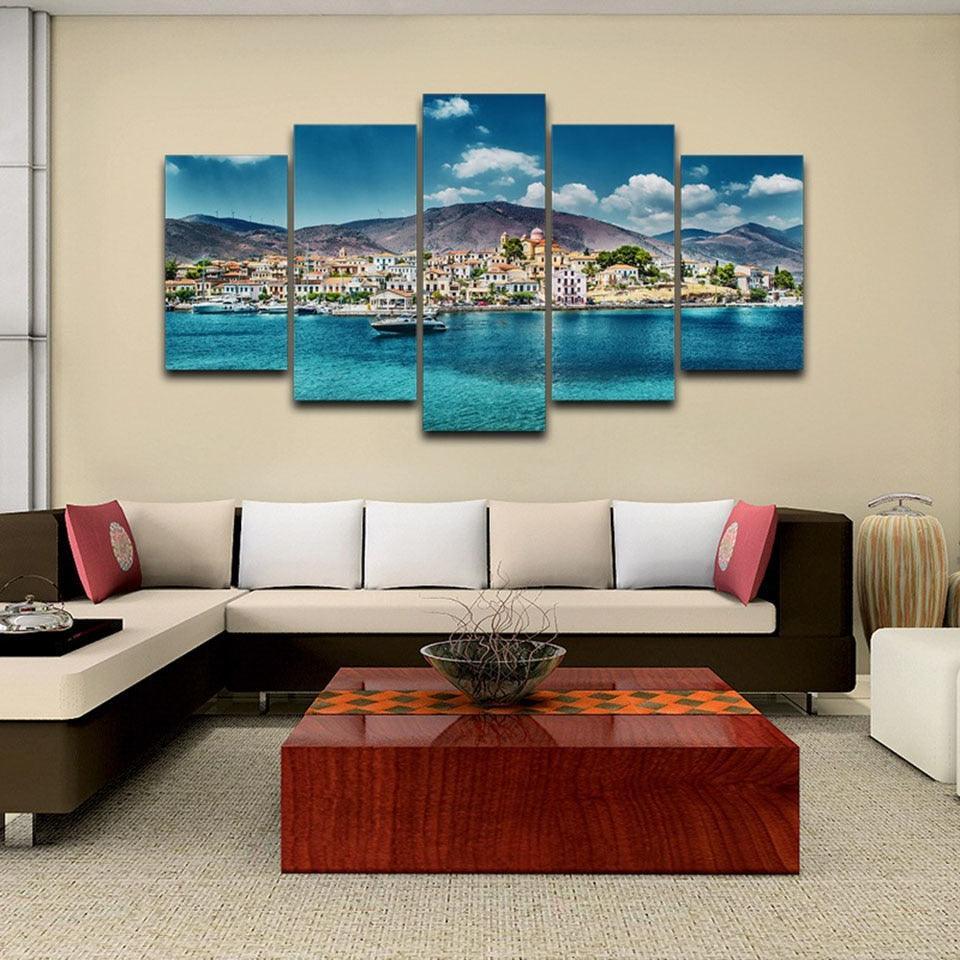 Island Hopping Cruise 5 Piece HD Multi Panel Canvas Wall Art Frame-Original Frame