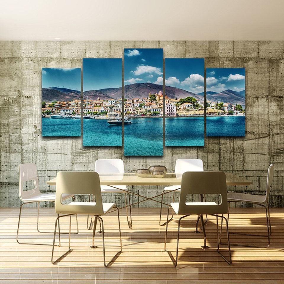 Island Hopping Cruise 5 Piece HD Multi Panel Canvas Wall Art Frame-Original Frame