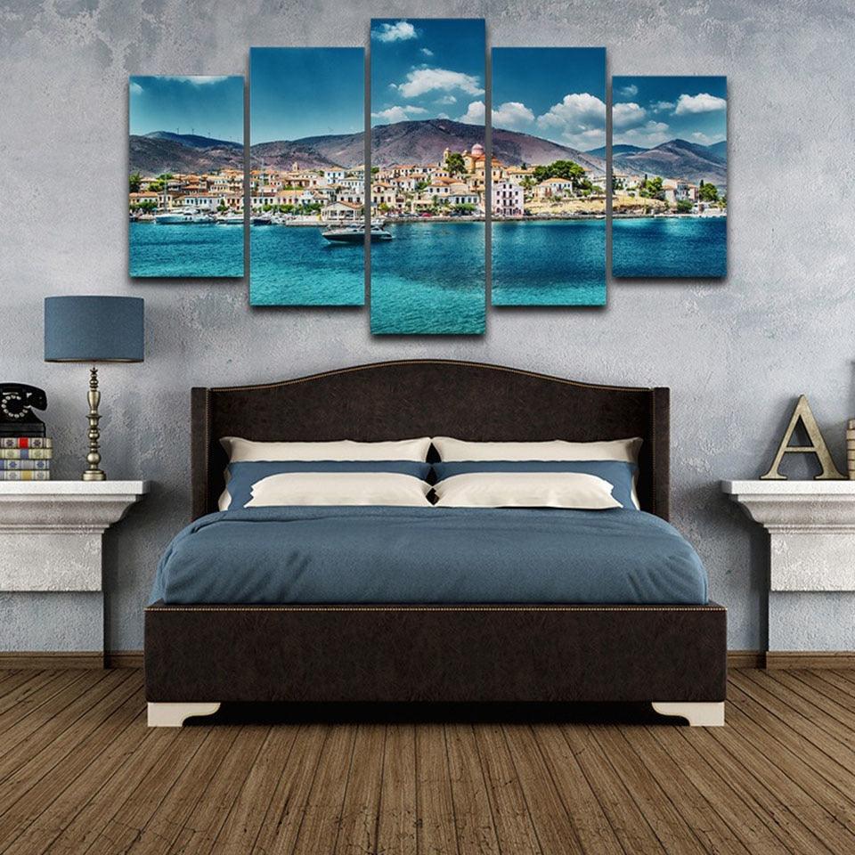 Island Hopping Cruise 5 Piece HD Multi Panel Canvas Wall Art Frame-Original Frame