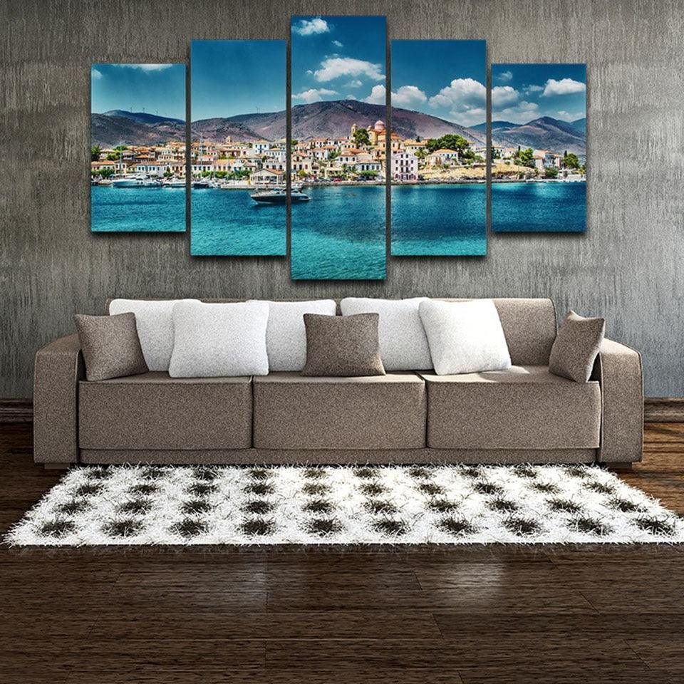 Island Hopping Cruise 5 Piece HD Multi Panel Canvas Wall Art Frame-Original Frame